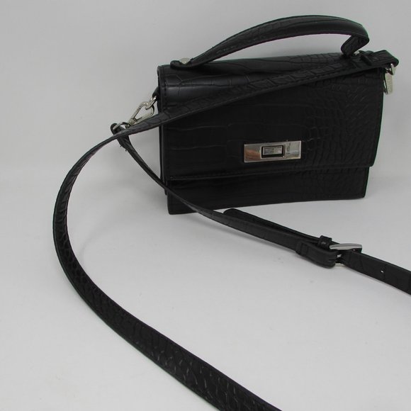 ALDO HANDBAG BLACK 10 1/2" X 9" X 4" SILVER ACCENTS - CROCODILE DESIGN W/CHAIN! - Picture 1 of 7